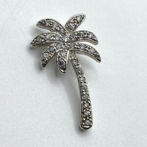Vtg Sterling Silver Cz Stone Palm Tree Pendant 1.2”